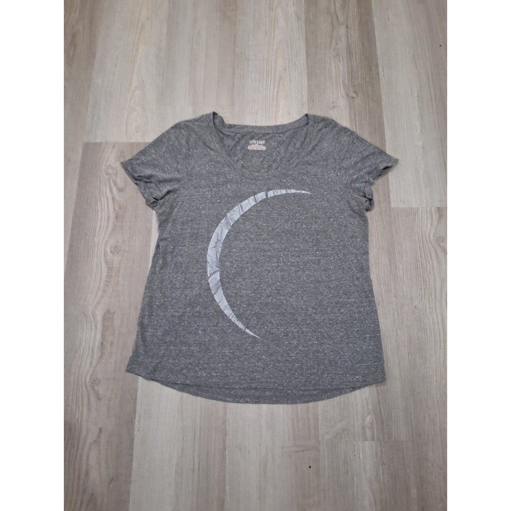 Jasmine & Ginger Womens Gray Silver Metallic Crescent Moon T-Shirt Size Large